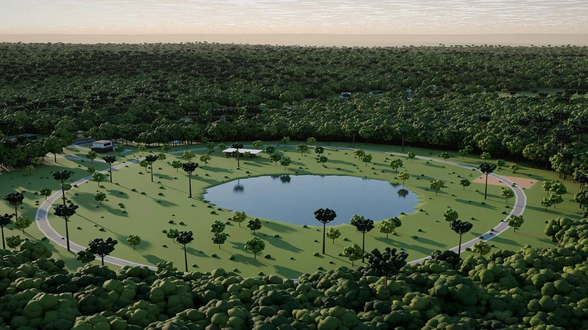Imagem conceitual: área de parque com lago
